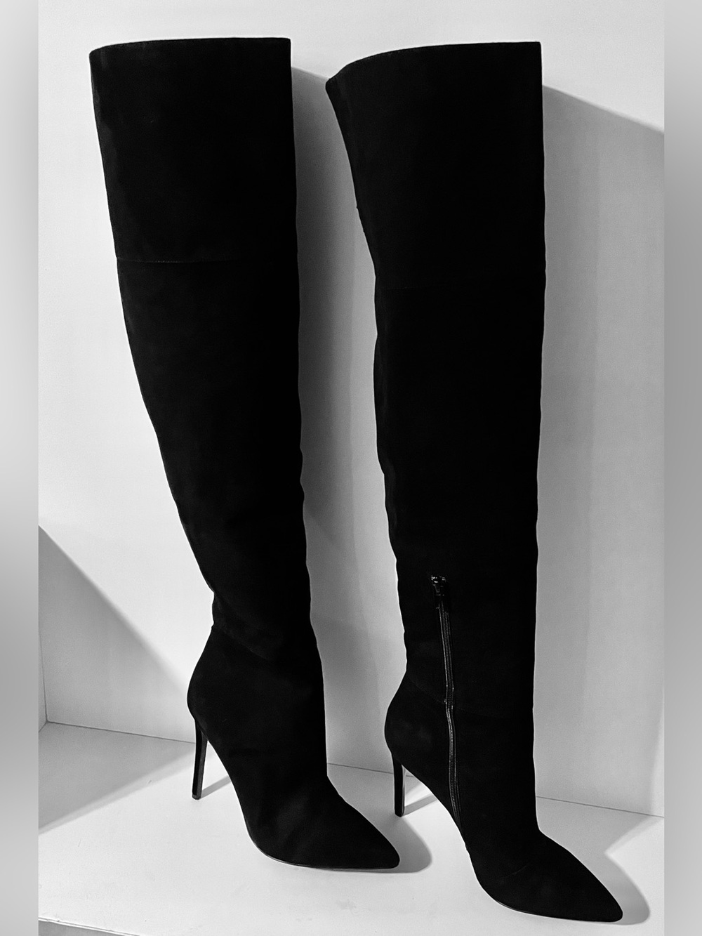 ALDO Leather/Suede Black Tall Over-the-Knee Stiletto Boots - Picture 11 of 14